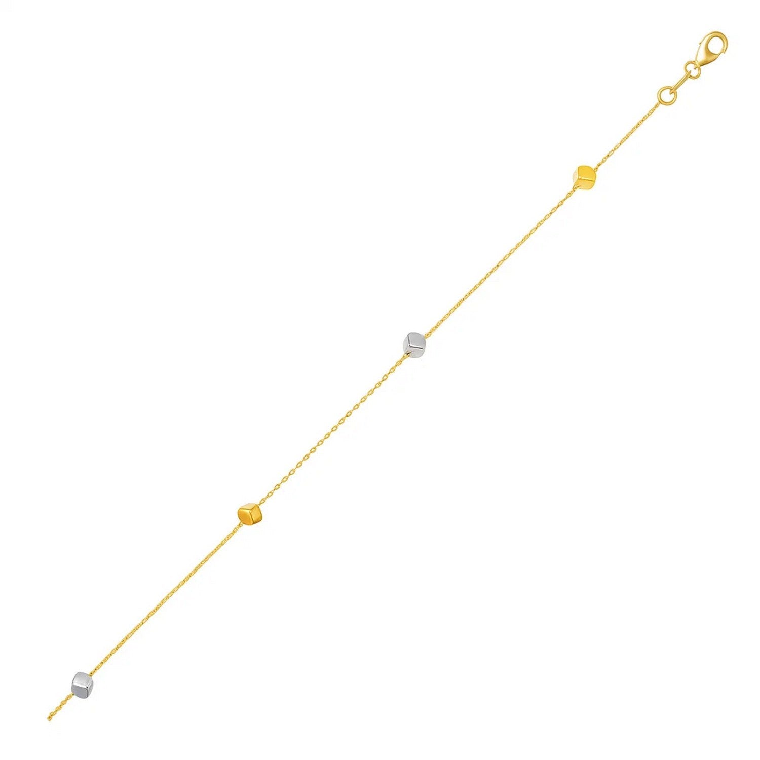 14k Two Tone Gold Bracelet with Polished Cubes in a sleek high-contrast midnight luxury editorial style